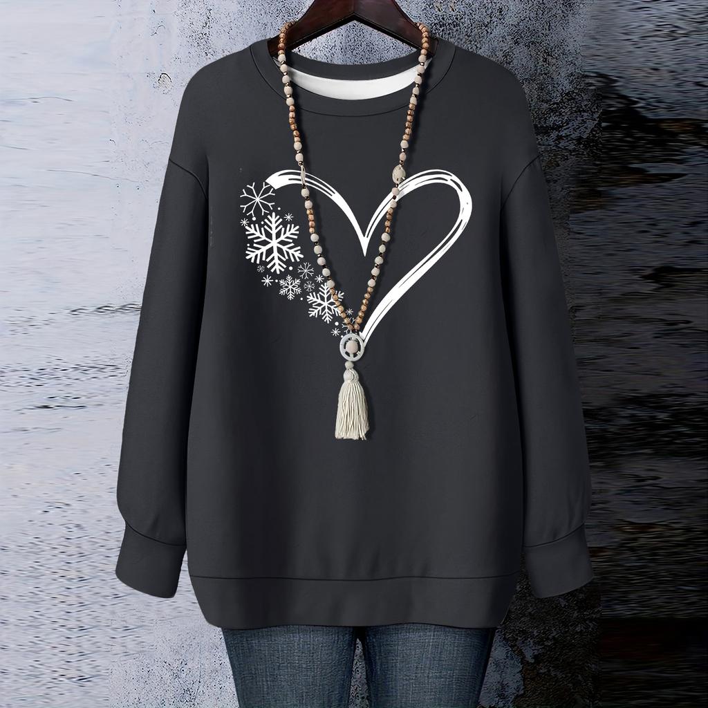 Ladies' Christmas Printed Round Neck Long Sleeved T-shirt Sweatshirt Top