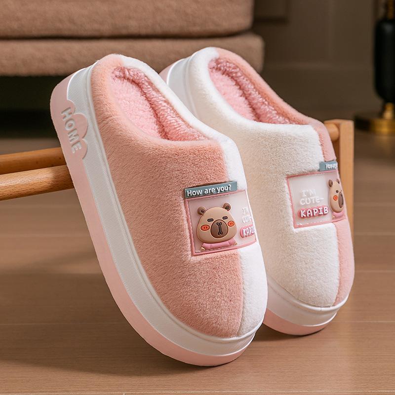 Home cotton mop indoor thick-bottomed cotton slippers cute kapibara thick-bottomed plush autumn and winter new non-slip cotton slippers
