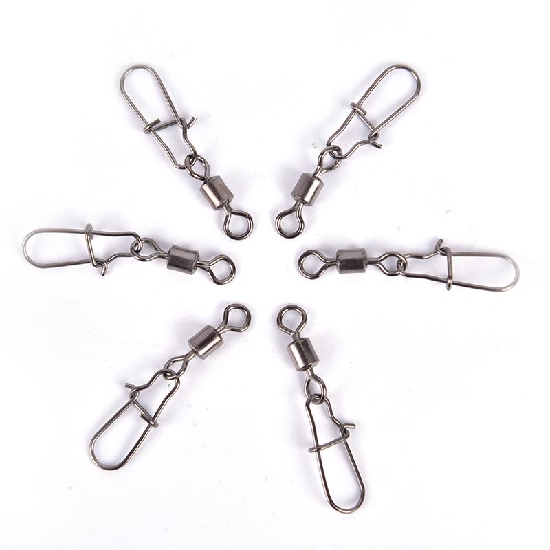 10Pcs Rolling Barrel Swivel With Snap Fishhook Lure Connector Fishing Tackle