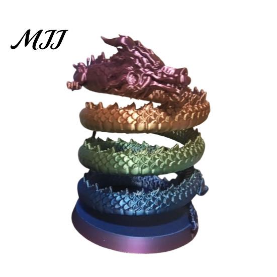 Auspicious Dragon Desktop Ornament Coiled Pen Holder, Chinese Style Pencil Unique 3D Printed Desk Decor Organizer, Stationery Storage Container