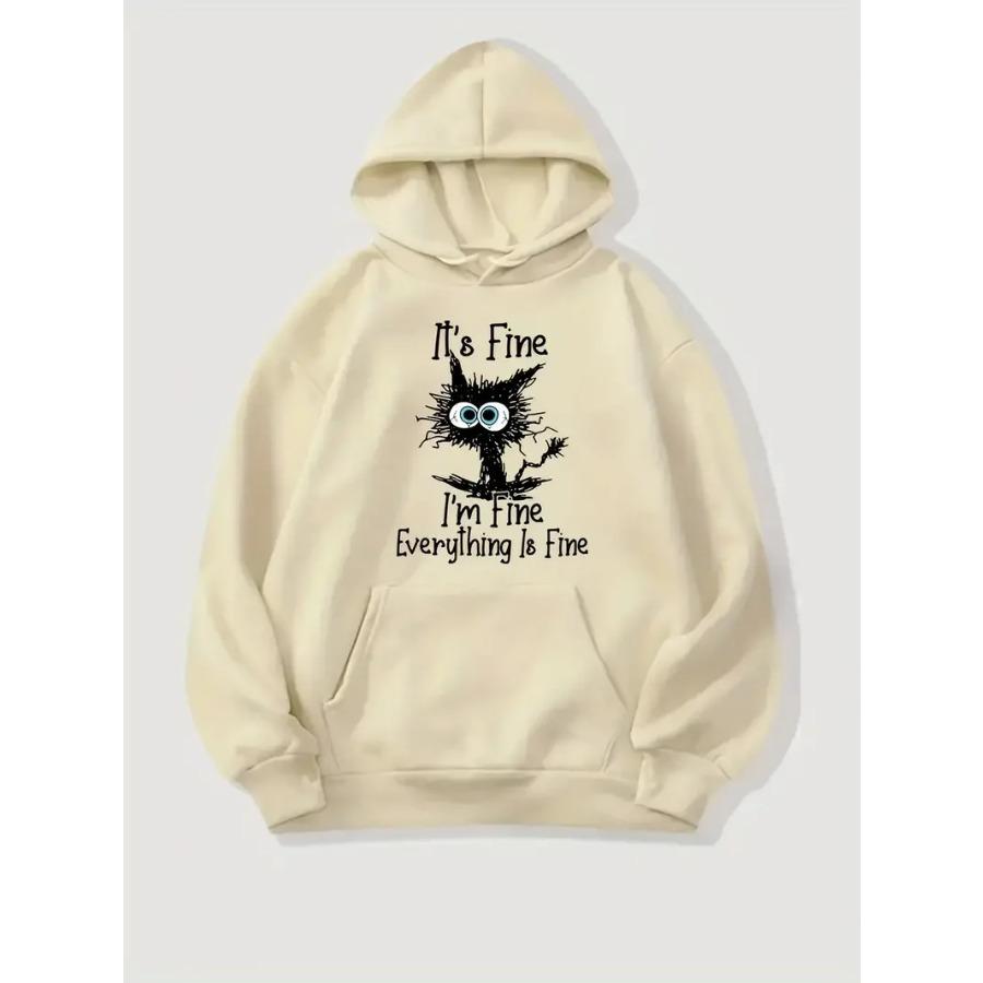 I'm Fine Everthing Is Fine Letter Printed Women Hoodies Fashion Fleece Hoody Creativity Pullover Street Loose Cotton Sweatshirts