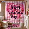 4 Stück Valentinstag Romantische Rose Blume Gedrucktes Badezimmer-Set Wasserdichter Duschvorhang Fußmatte Toilettenmatte U-förmige Matte