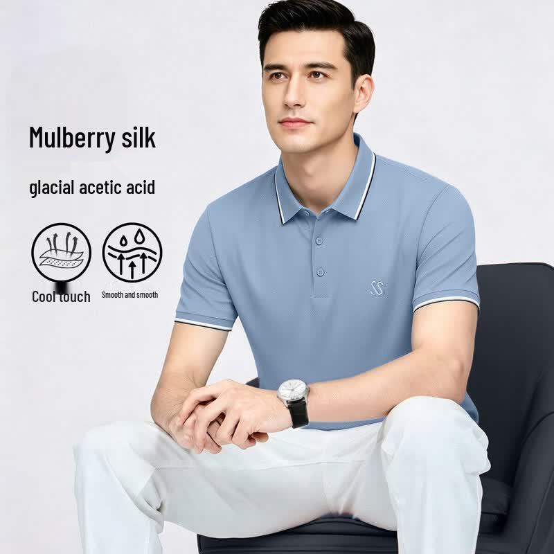 SHANSHAN Men s Breathable Silk Blend Polo Shirt L