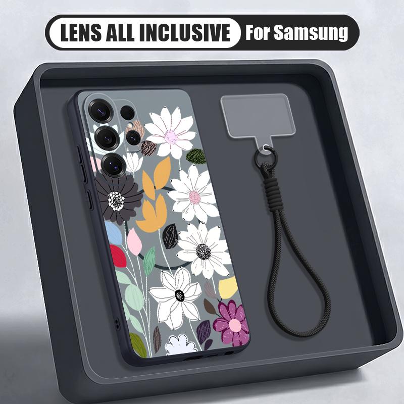 White Flower Pattern Case For Samsung S26 Ultra S25 FE S24 S24 Plus A57 A37 A17 A56 A36 A16 A55 A35 A15 A54 5G Hybrid Magnetic Matte Cover