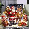 Christmas Santa Claus and Reindeer Printed Flannel Throw Blanket - Bohemian Style All-Season Quilted Throw for Sofa, Bed - Soft,