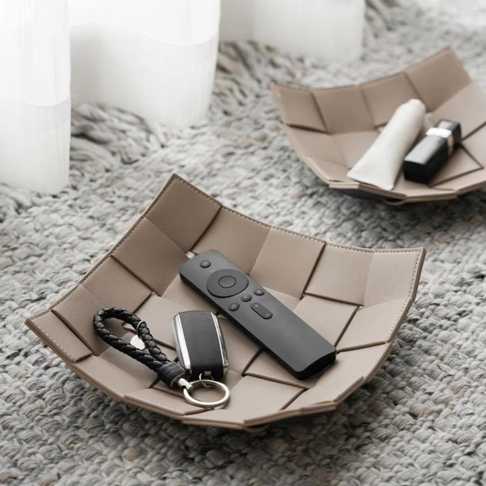 Waterproof Leather Woven Storage Tray Multi-functional Entrance Key Tray Jewelry Plate  Tea Table