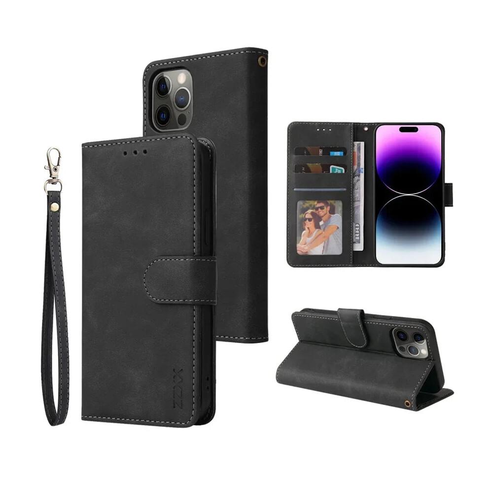 (Black) Leather Wallet Phone Case For Phone case