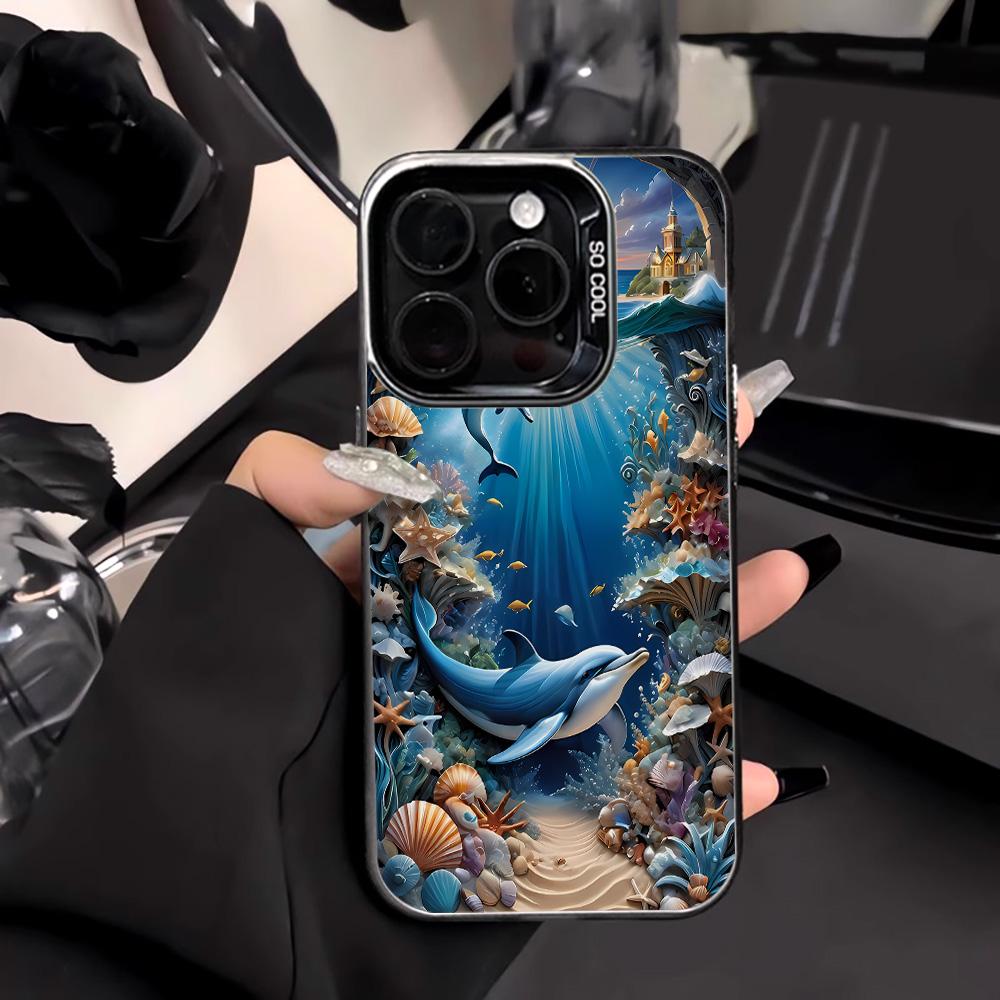Ocean World Printed Phone Case for iPhone 16 15 14 13 12 11 Pro Max 16E Laser Plated Rice Resistant Hard Phone Case