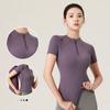 Yoga T-Shirts Zip Gym Tops Short Sleeve Seamless Nylon Crop Top Training Shirts Quick Drying Women Sportswear Women's Running Shirt
