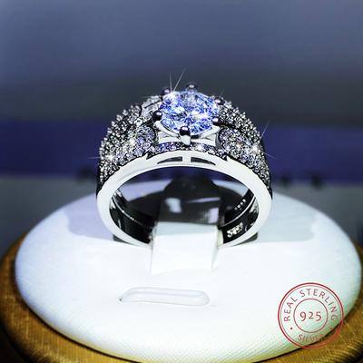 Fashion Classic Double Ring White Zircon Six-Claw Ring  Sterling Copper For Ladies Party Reception Wedding Jewelry Gift