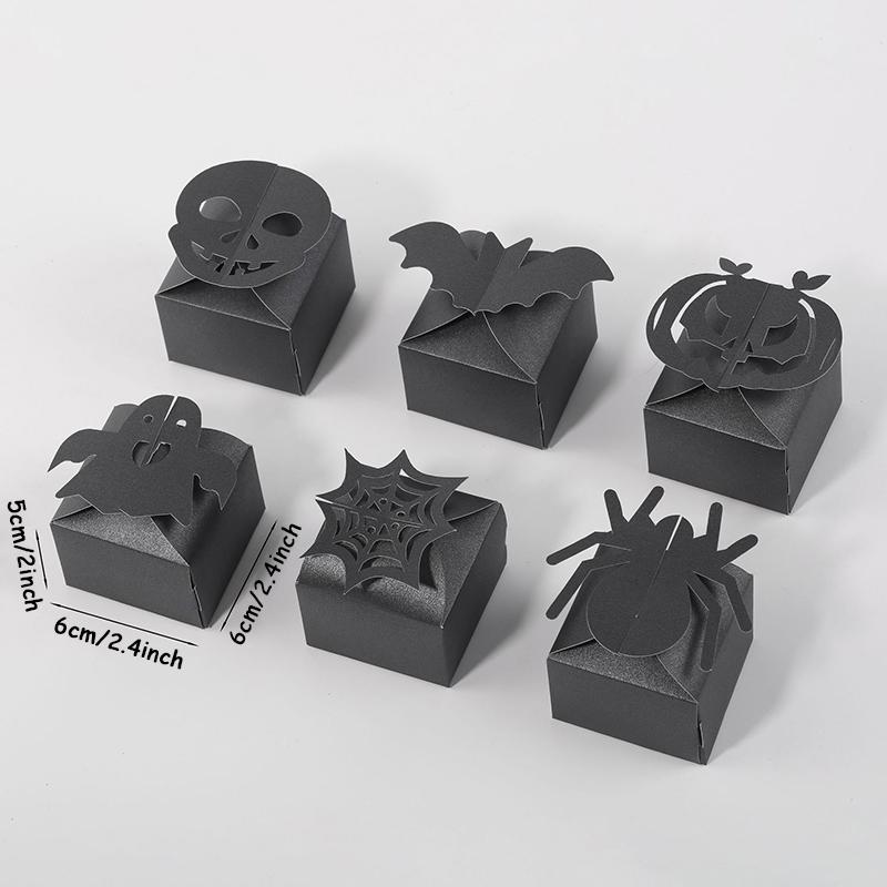 12pcs Halloween Candy Box Mini Black Square Spider Pumpkin Ghost Skull Cookie Gifts Packaging Boxes Halloween Party Decoration