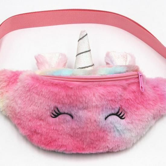 Kids Unicorn Plush Crossbody Bag - Cute Winter Cartoon Fanny Pack for Girls