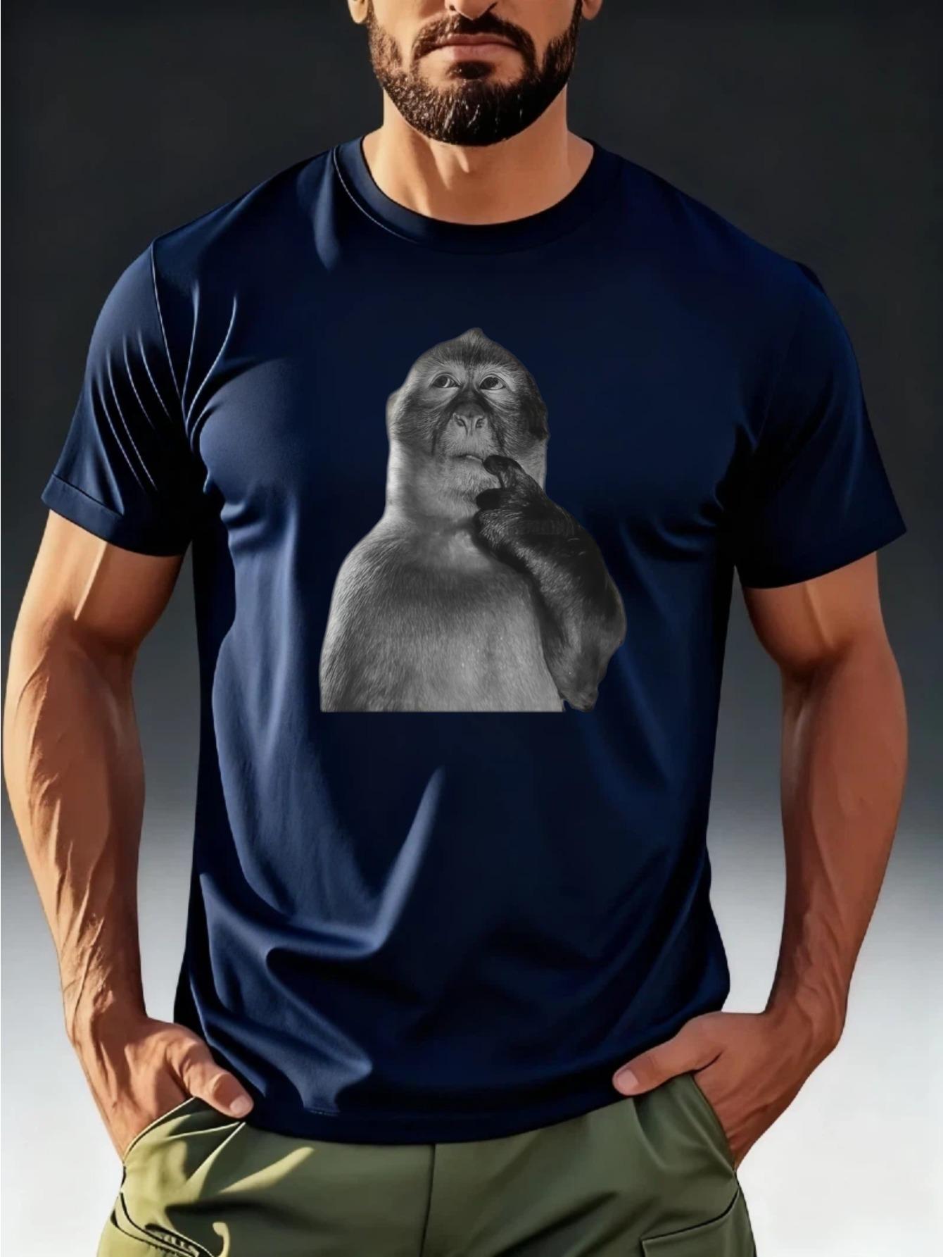 Men S Short-Sleeve T-Shirt Featuring a Thoughtful Monkey Portrait Print XXXXL