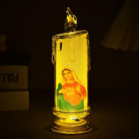 1/4Pcs LED Prayer Flameless Candle Holy Family Jesus Joseph Virgin Mary Battery Operated Devotional Prayer Candle Religious Decoration Christian Gift