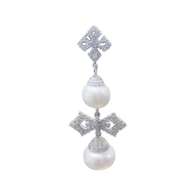 APM Monaco Maltese series single long cross pattern earrings 925 silver pearl earrings for women AE12656XPL