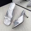 Temperament black bow high heels women's 2025 summer new versatile thin heel women's cool slippers