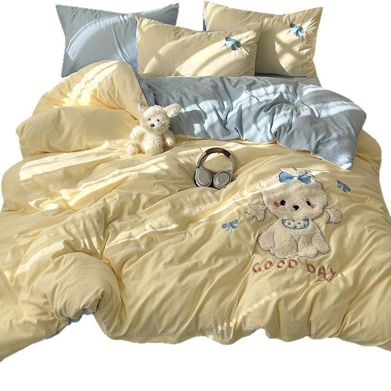 Cartoon Soft Cotton Washable Single Bed 3-Piece Set: Fitted Sheet, Flat Sheet, Skin-Friendly