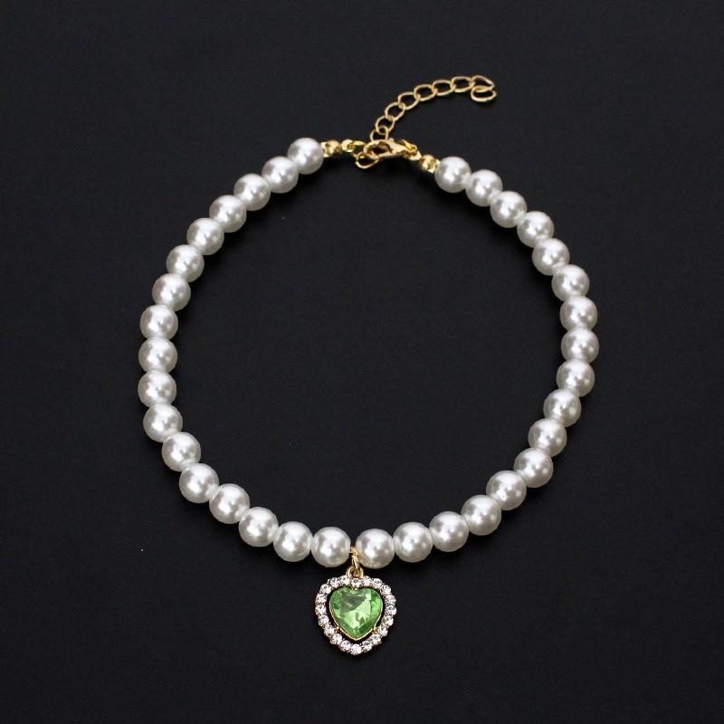 Luxury Pearl Pet Collar Pet Cat Dog Collar Love Pendant Pet Supplies Love Crystal Collars Kitten Collars Cat Necklace