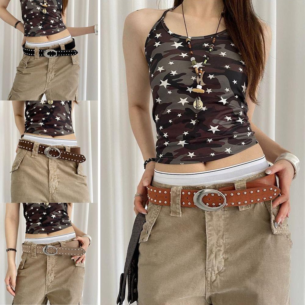 Retro Suede Rivet Belt Luxury Design Punk Waistband Business Waist Belt  Paired with Skirts Jeans