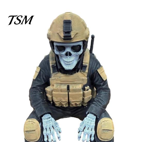 First Responder Recognition Gift Skeleton Hero Shelf Sitter Ornament, 3D Printed Soldier Figurine, Tactical Gear Display Stand Gothic Warrior Sitting