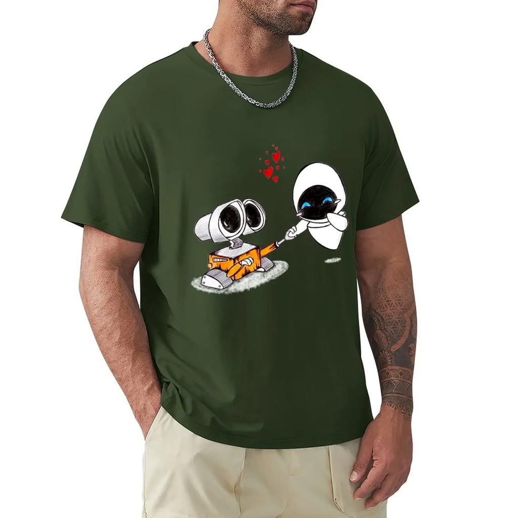 Walle Eve Pencilcolor Drawing TShirt Kawaii Clothes Vintage Clothes Mens T Shirts Casual Stylish