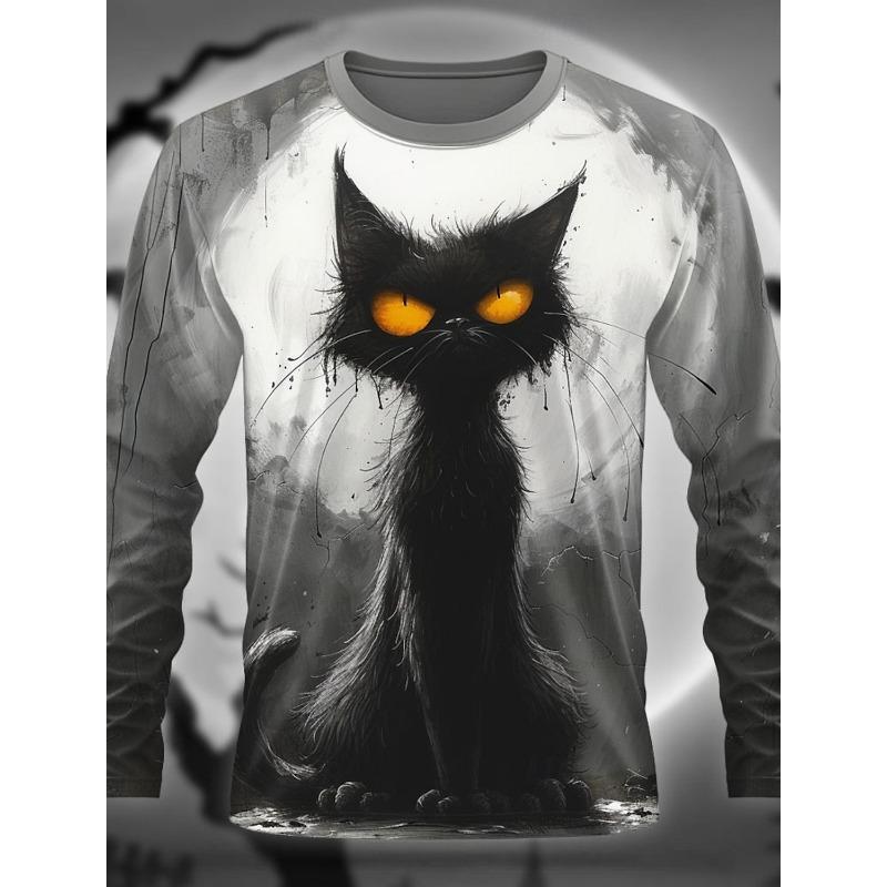 Spring and Autumn Round Neck 3D Cute Animal Printed Top Fashionable Casual Long Sleeved Men's T-shirts