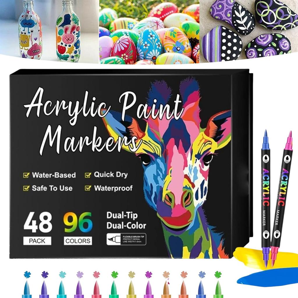 Double Ended Acrylic Paint Pen - 24/48/72/96/120/168 Colors, Pigment Pen Is Suitable For Painting, Ceramic, Wood, Canvas, Plastic DIY Crafts 3ml
