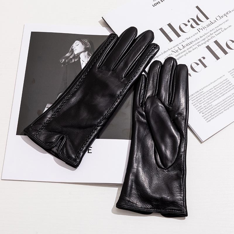 Women's Genuine Leather Winter Warm Gloves for Outdoor Sports, Thickened Matching Apparel Gloves