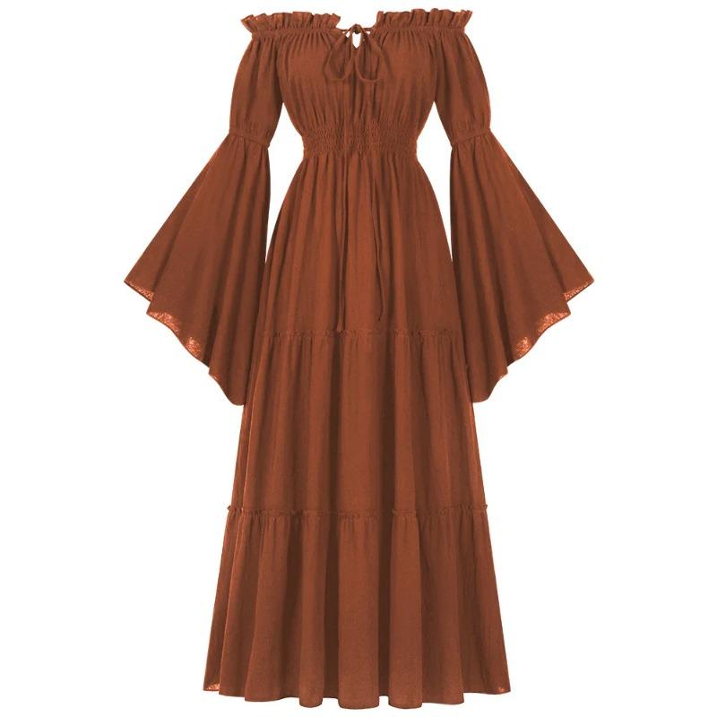 Women Medieval Vintage Dress Off Shoulder Ruffle Long Renaissance Victorian Dresses Cosplay Retro Gown Halloween