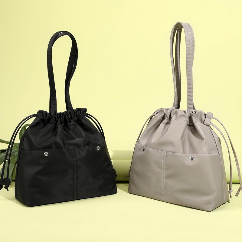 Drawstring Shoulder Bag Women's Handbag Lightweight Water-Repellent Nylon Tote Bag