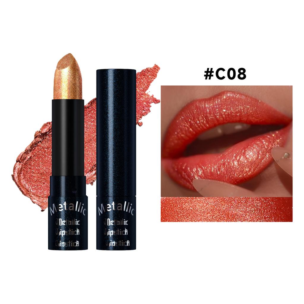Waterproof Lipstick Long Lasting Shimmer Pigmented Lip Color - Glittery Shiny Finish for Party Holiday & Birthday Makeup