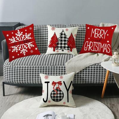 4 Stück Weihnachts-Kissenbezüge 16 Zoll x 16 Zoll Weihnachtsdekorationsartikel Weihnachten Weihnachtsbaum Schneeflocken-Druck Dekokissenbezug