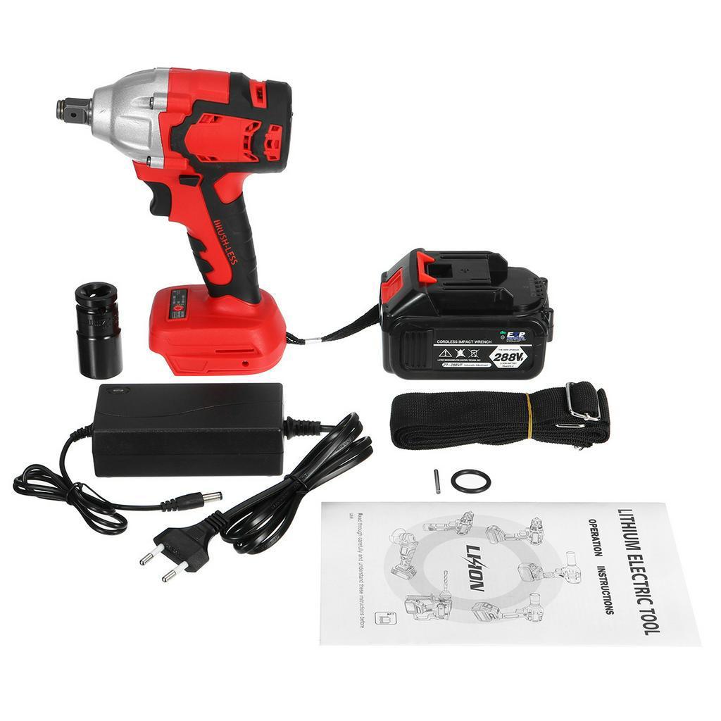 800N.M 288VF Max Brushless Impact Wrench 15000mAh Li-ion Battery Brushless Motor Electric Wrench Power Tool With Charger Sleeve+Charger