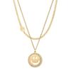 Elegant Layer Double Smiley Face Necklace For Women In Stylish Korean Design Available In Silver And Gold Elegant Titanium Steel