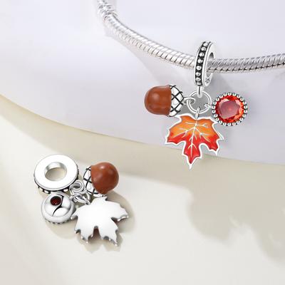 Copper Maple Leaf Oak Fruit Original Pendants Bracelet Charms Jewelry Party Beads Diy Fine Gifts Accessory
