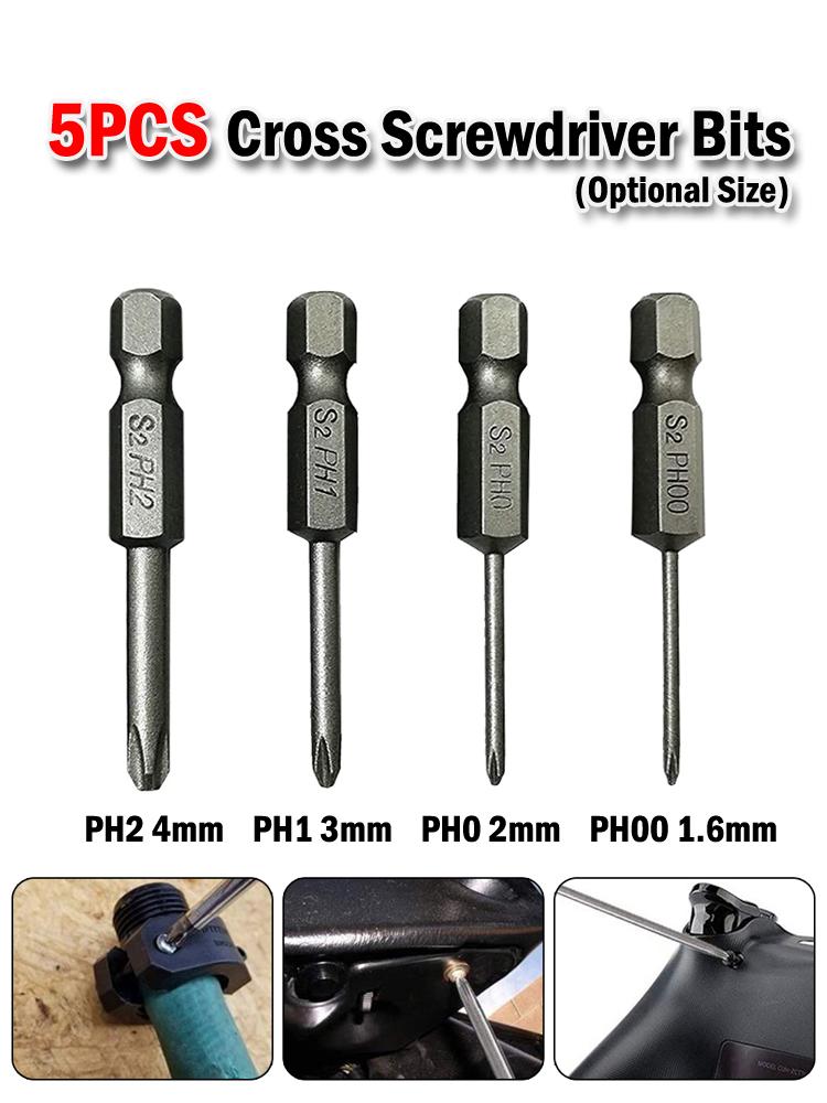 5PCS 6.35mm Hex Shank 50mm Tip Magnetic Cross Head Electric Screwdriver Bit Power Tool Parts PH00 PH1 PH2 For Small Appliances