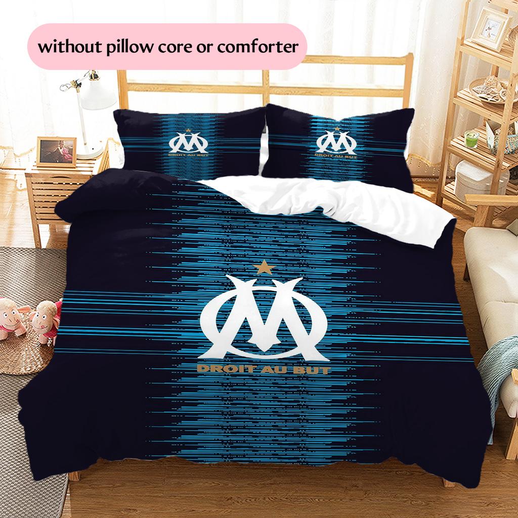 Olympique De Marseille Pattern Bedding Quilt Set Home Decoration Gift (1 * Duvet Cover + 2 * Pillowcase Without Core)