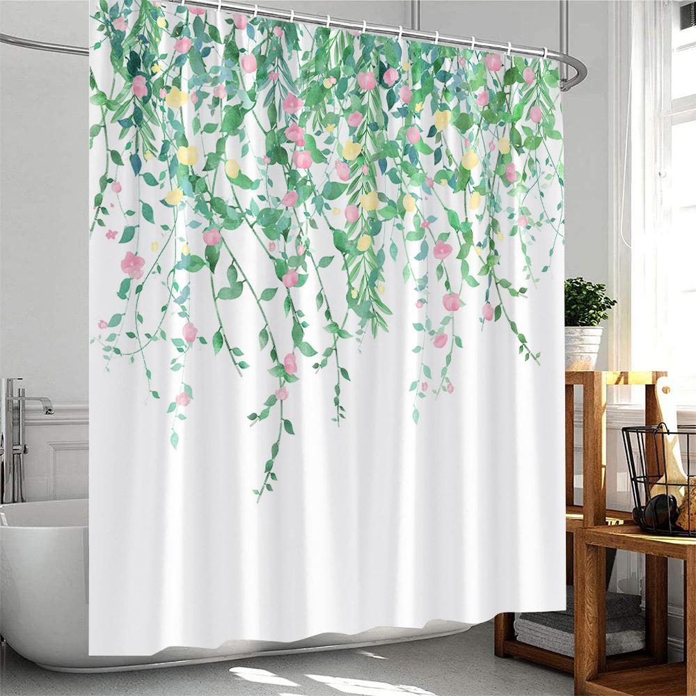 Floral Plants Shower Curtain Flowers Bamboo Butterfly Green Vines Botanical Herb Modern Bathroom Decor Polyester Bathtub Curtain