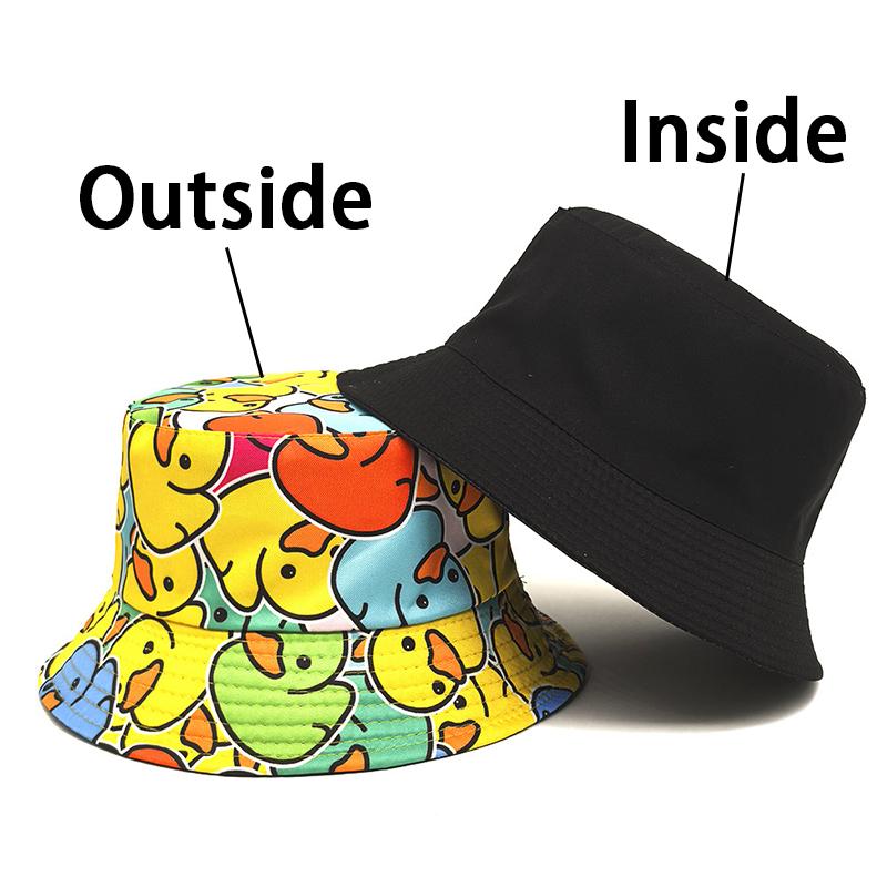 Bocca Colorful Duck Bucket Hat Cartoon Pattern Printing FisherUnisex Hats Cute Reversible Panama Cap Unisex Adult Caps Sun Outdoor 56-58cm