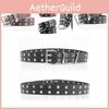 Punk Style Leather Belt For Women With Double Row Eyelet Holes And Adjustable Size