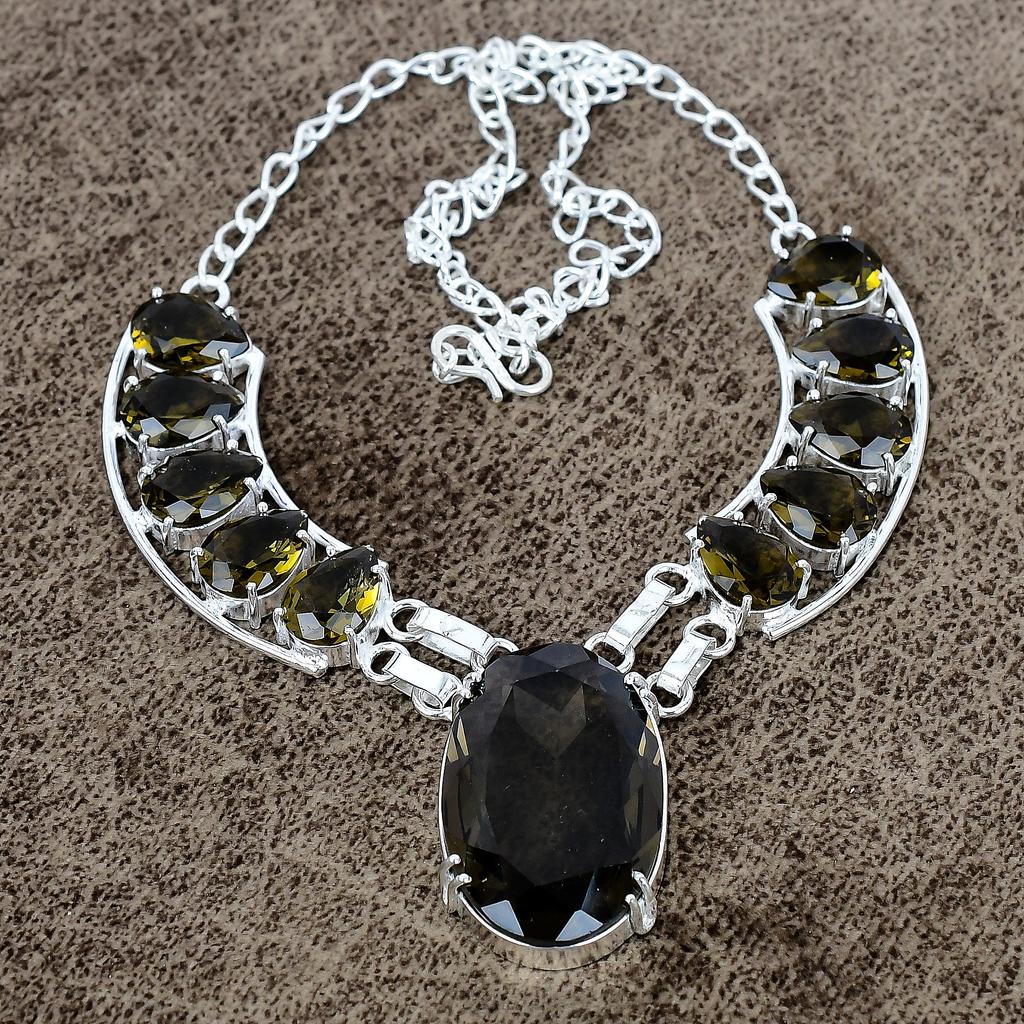 Smoky Topaz Gemstone Handmade 925 Sterling Silver Jewelry Necklace 18" KKG-440