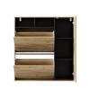Shoe Cabinet with 2 Flaps & 1 Door – Narrow Shoe Tilt Cabinet, Open Compartments & Adjustable Shelves, Space-Saving, Wood Look/Black, 90x24x94 Cm