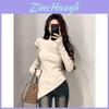 Girl T Shirt With Half High Neck And Asymmetrical Hem For Spring Fashion