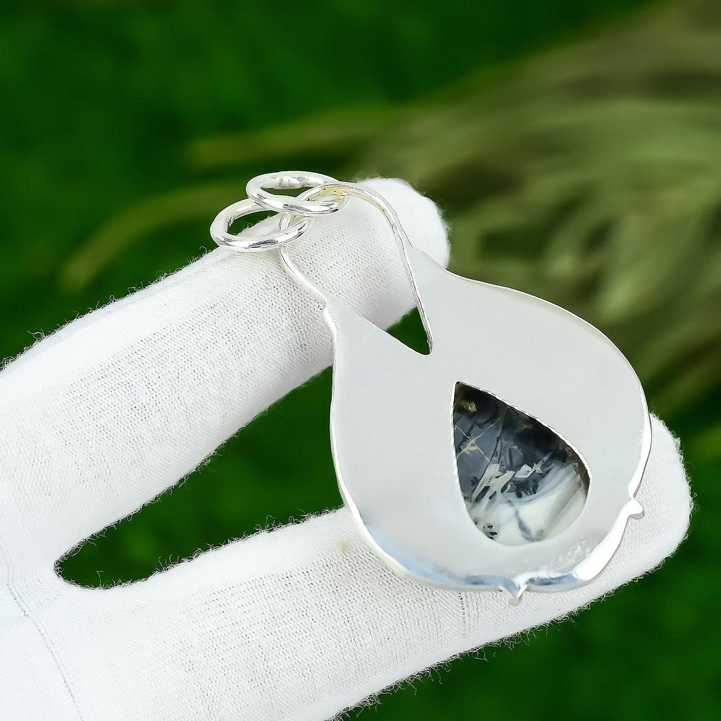 925 Silver Pear Maligano Jasper Stone Mother Bezel Anniversary Pendant Jewelry