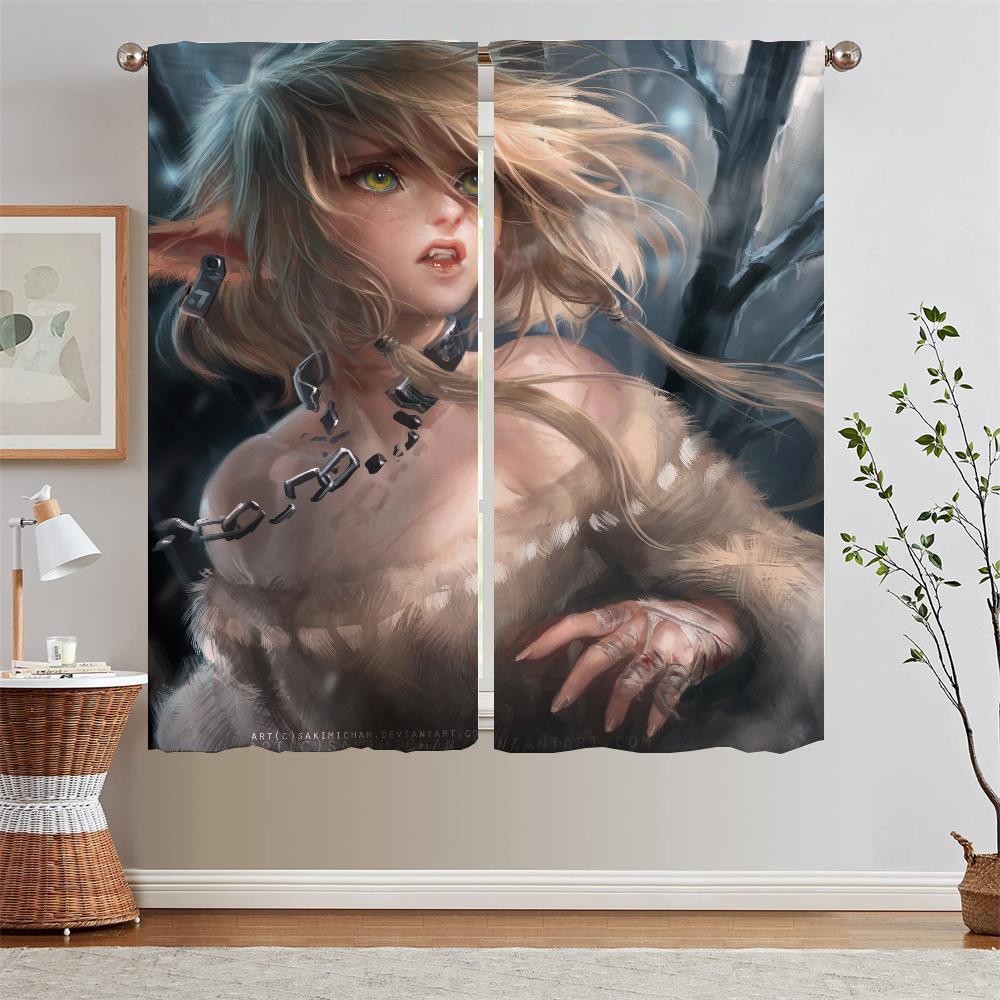 Female Elf Bedroom Curtains 2 Pieces Short Window Curtains for Living Room Partition Curtain Rods Curls Blinds Tentacles Blind