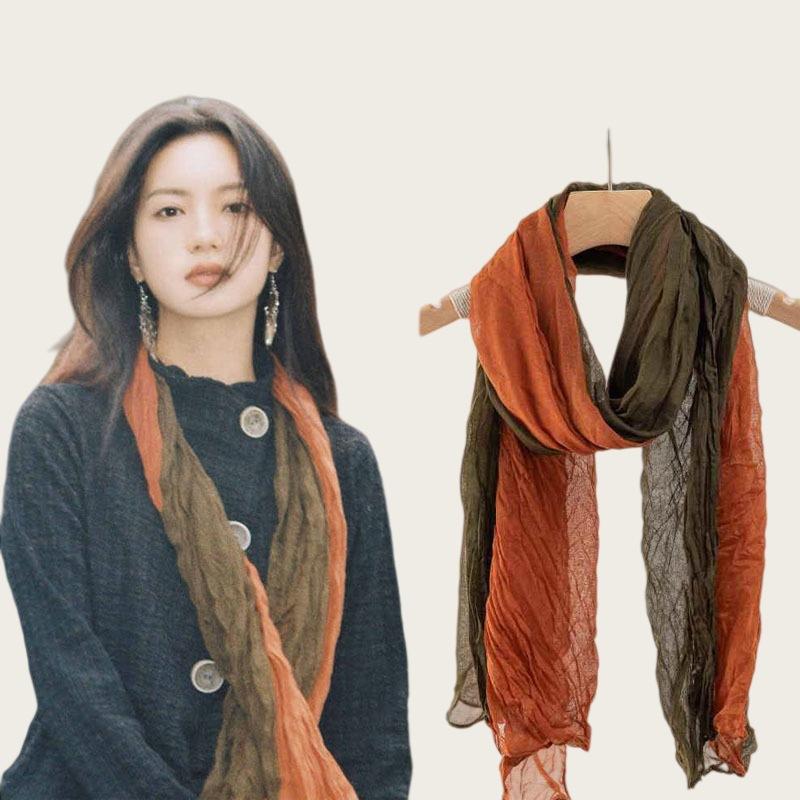Literarische und Retro-Kontrastfarben, lange Seidenschals mit Blumenmuster, Damenmode, ausländischer Stil, hochwertiger Hals- und Nackenschmuck, hochwertig vielseitig