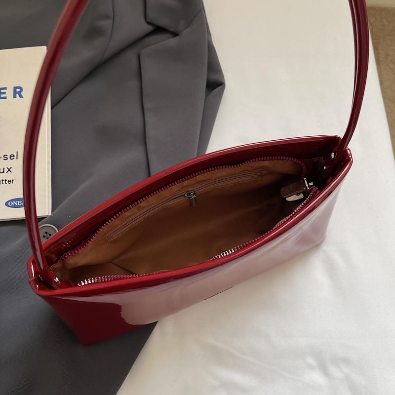 Shopper Purse Shiny Patent Leather Handbag Luxury Brands Women Shoulder Bags Wine Red Ladies Armpit Purses Ladies Totes Clutch