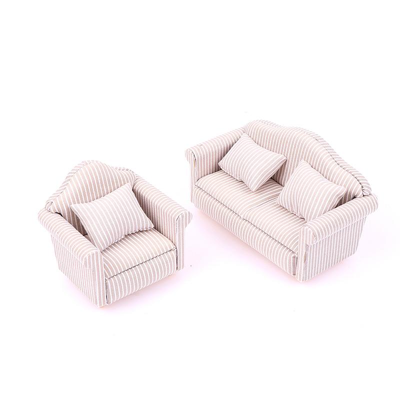 1:12 Mini Furniture Sofa With Pillow For Dollhouse Kids Pretend Play Diy Decor