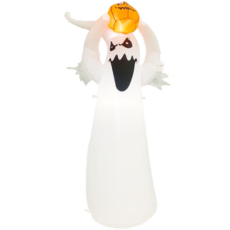 180cm/ 6ft Halloween Inflatable Ghost with LED Pumpkin Light Halloween Inflatable Decoration Outdoor Terror Scary Props Yard Haunted House Decorations