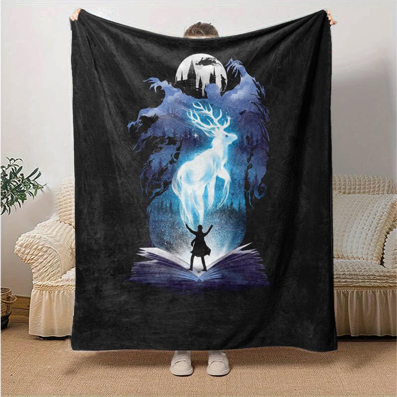 Enchanted Journey: Open Book with Magical Deer SilhouettePrint Blanket, Soft Blanket For Sofa Office Bed And Travelling Daughter Birthday Gi